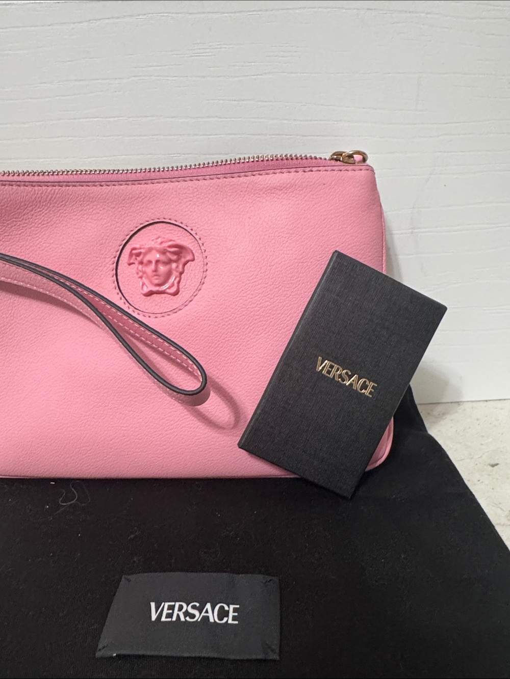 Versace Pink Leather Wristlet Pouch NEW with Dustbag and cards - Picture 6 of 6